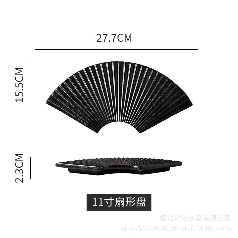 11inch fan-shaped plate set - japanese-style sushi plates, solid color retro breakfast ceramic plates, minimalist dishes for home use