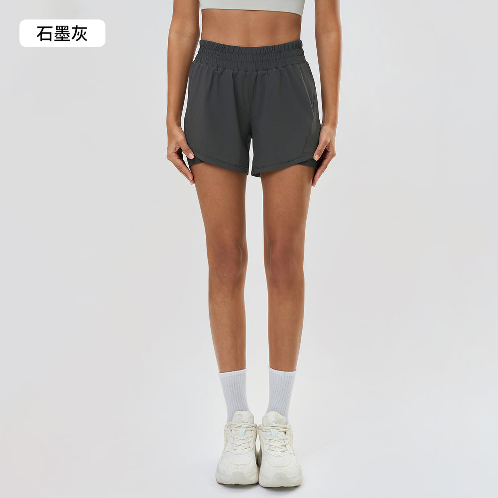 Summer quick-dry breathable women's sports shorts - faux two-piece, anti-exposure, high-waisted training yoga fitness hot pants d25052