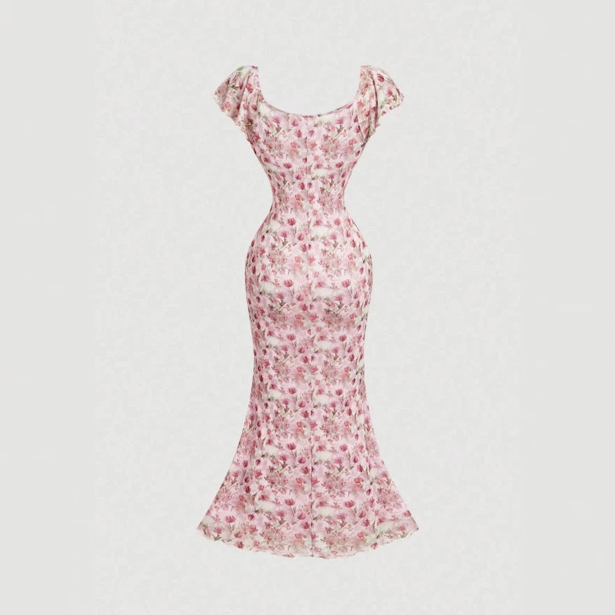 french skirt sweet new arrival puff sleeves romantic elegancefloralsprinting waist a swing mini dress