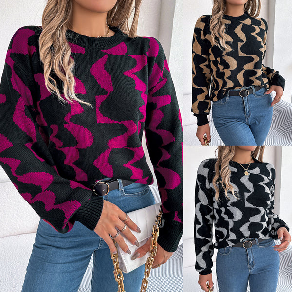 ins wind real shot 2023 autumn and winter casual contrasting striped long-sleeved pullover sweater, independent station  European and American women's clothing
