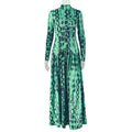 European and american style ins cross-border retro elegant women's clothing pleated large swing a-line skirt high collar long sleeves printed waist dress