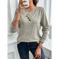 women's casual v-neck long sleeve knit top with decorative buttons - soft, comfortable cardigan shirt for everyday wear
