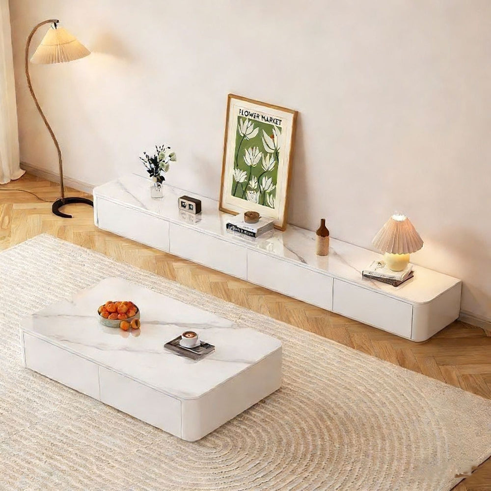 Glass tv cabinet living room for home casual modern small apartment cream style new floor-standing coffee table tv cabinet combination