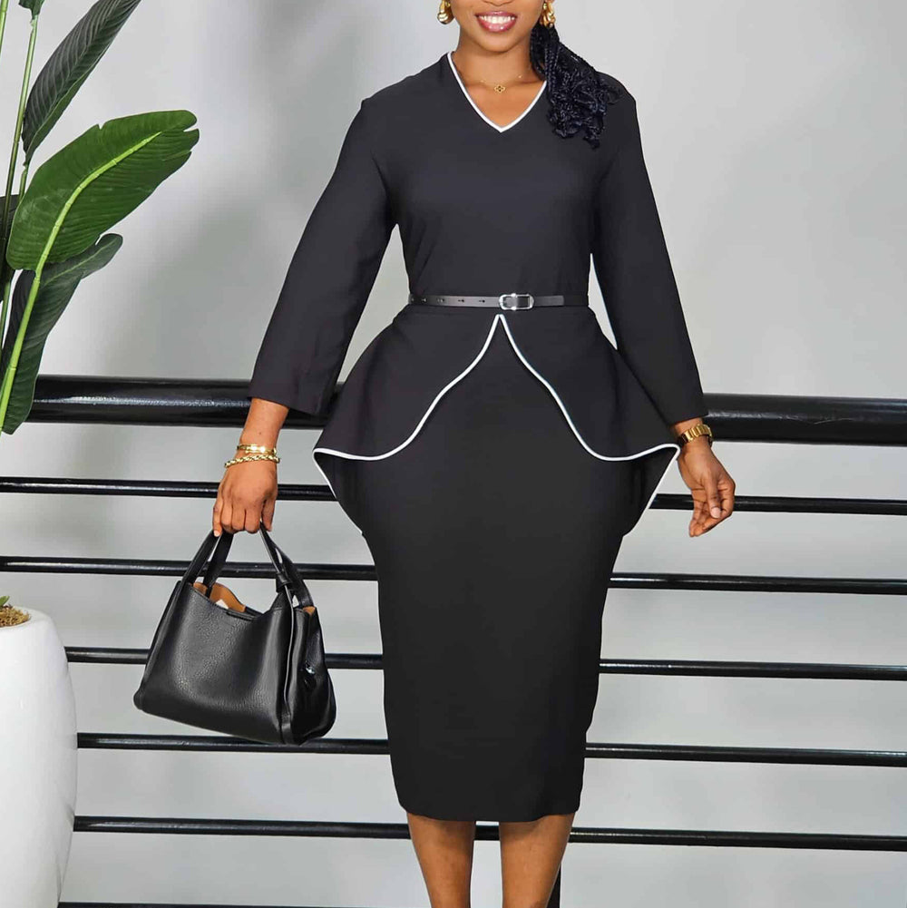 D611 european and american style women's winter new arrival professional ruffle long sleeve dress elegant pencil cross-border dress