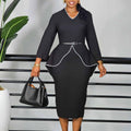 D611 european and american style women's winter new arrival professional ruffle long sleeve dress elegant pencil cross-border dress