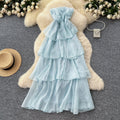 Sleeveless bandeau dress women's summer french style cinched waist slimming elegant vacation style long dress fairy cake dress