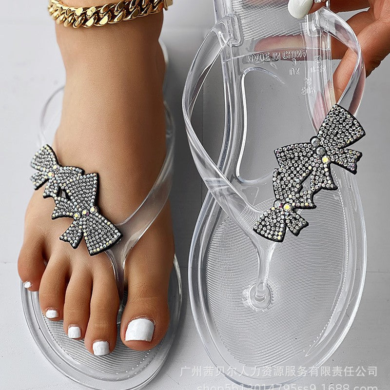 LZT7319 spot for  women's summer bright diamond sandals flash diamond butterfly word flat sandals large size shoes