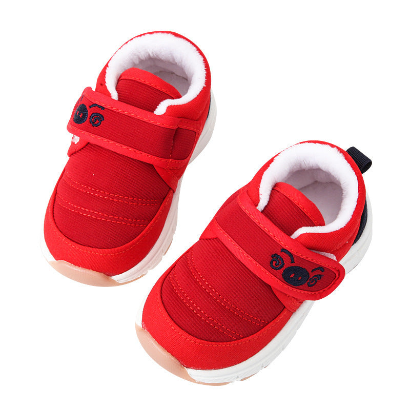Baby walking shoes for girls, sizes 0-1 to 1-3 years, infant shoes, toddler autumn/winter soft sole, fleece-lined and thickened, cotton shoes for boys
