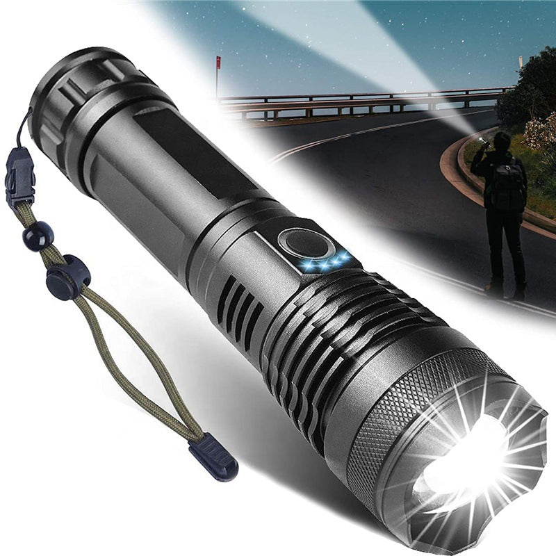 Cross-border aluminum alloy P70 telescopic strong light flashlight power display rechargeable P50 outdoor small portable flashlight