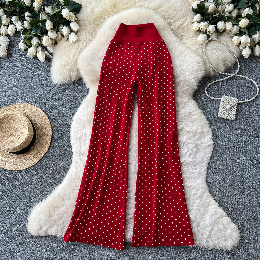 K-style high waist polka dot work clothing style casualstraight-leg pants women's summer lazy style elastic waist slimming lookelegantcasual pants