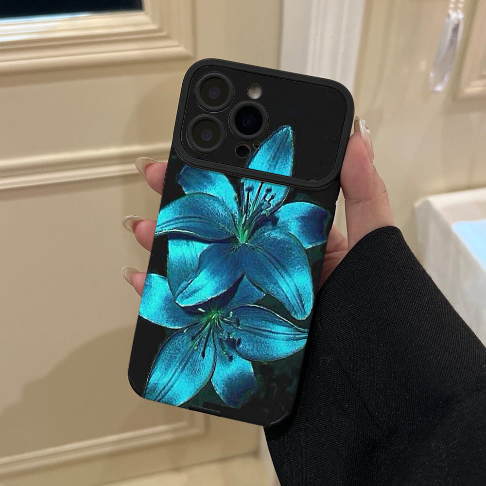 Midnight blue lily phone case for apple 17 pro, soft case for 16/15, niche high-end style, trending online, also fits 13