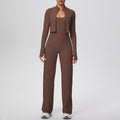 brushed tight drawstring halter vest wide-leg long three-piece set sports running fitness yoga suit