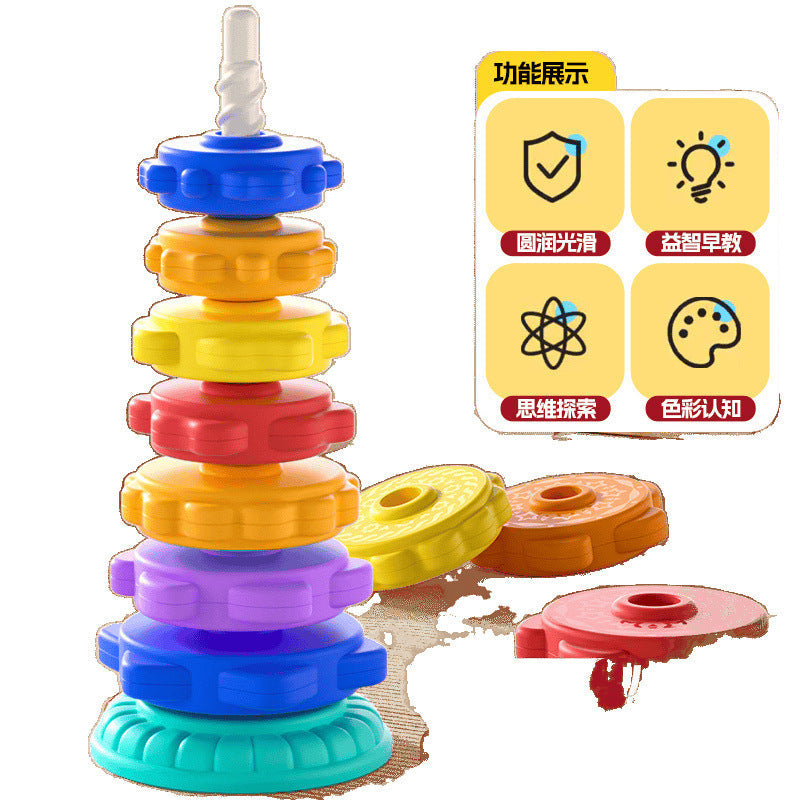 Rainbow Rotary Music Stacking Music Color Torch Ring 1 1-3 Year Old Infant Baby Rotary Tower Early Education Educational Toys