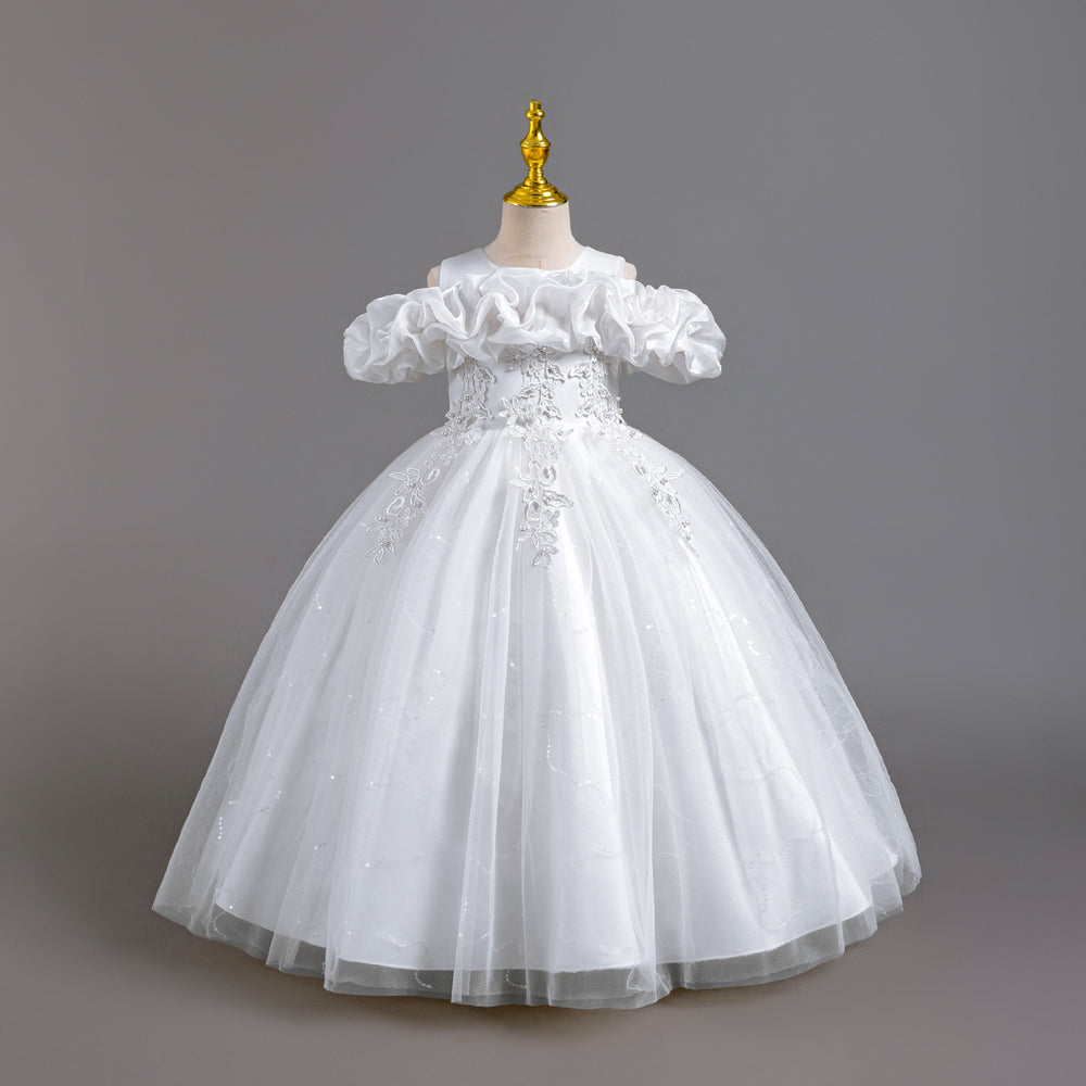 New arrival: girls' off-the-shoulder floral princess dress - perfect for piano recitals and special occasions