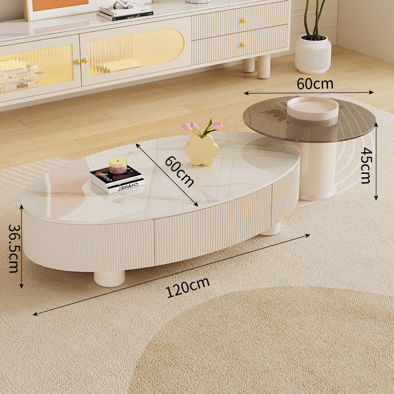 Italian oval coffee table - minimalist luxury living room set with rock slab top, perfect for small spaces