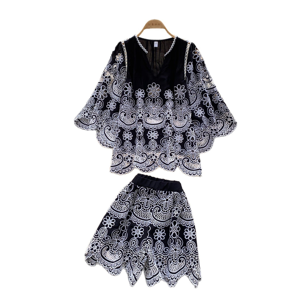 Frenchretrocut outlaceeleganttwo-piece set women's summercut outlazyslimming lookhigh waistsuitwork clothing style