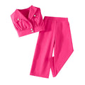 new girls' solid color cropped vest set: collared vest + high-waisted wide-leg pants