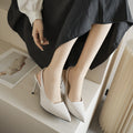 2025new arrivalfashion patent leather stiletto flats pointed toe shallow back lift single strap high heel flats