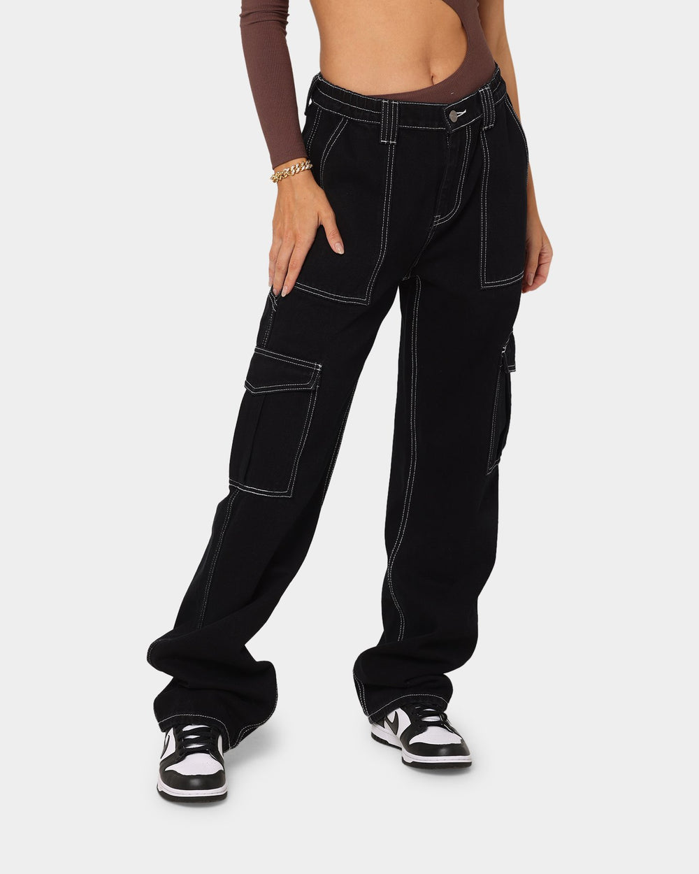Y2k style   jeans women's new multi-pocket high-waisted elastic waistband washed cargo pants