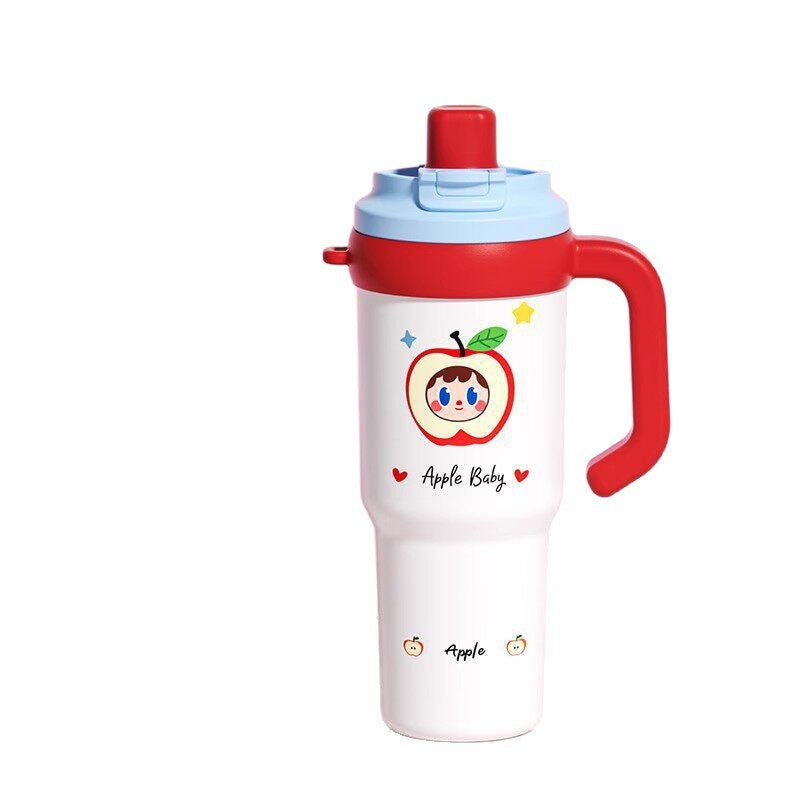 Ceramic liner ice tumbler, 316 stainless steel large capacity insulated mug, stylish women's car cup with dual-use straw