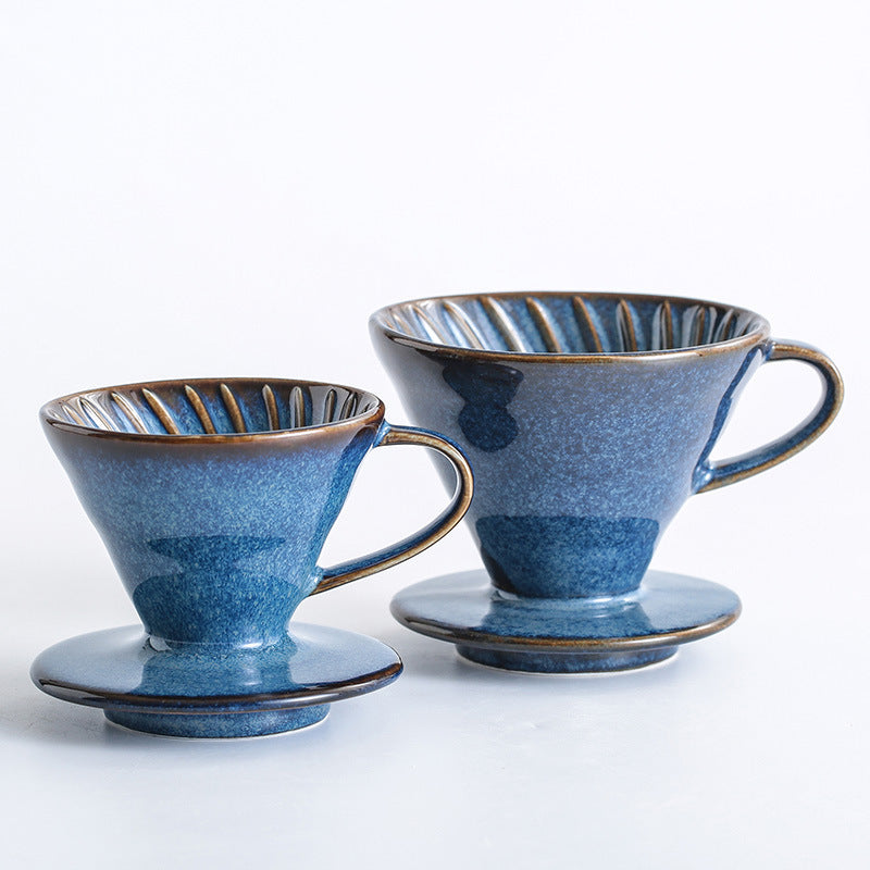 Blue glaze ceramic coffee filter cup retro hand brew v60 filter conical drip filter cup appliance starry sky