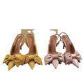 Spain 2024 summer new arrival: patent leather peep-toe mules with back strap, bow detail, and pointed toe high heels