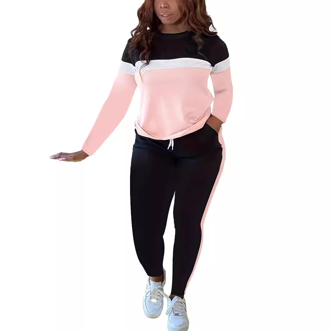 S390843 Striped splicing long-sleeved pants set women's  new product fashion women's clothing independent station casual long-sleeved