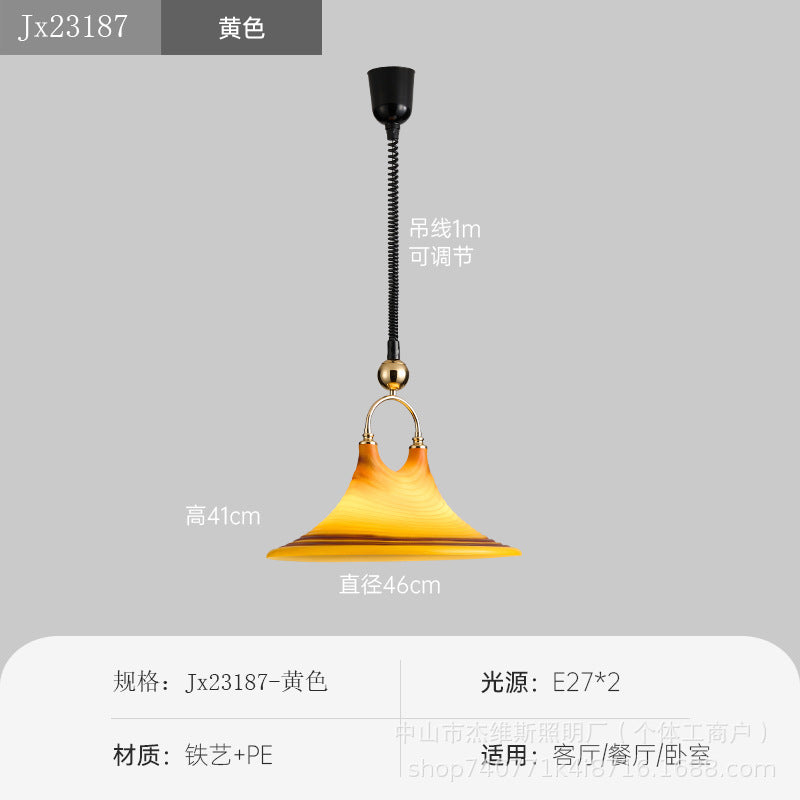 Vintage-style extendable spiral pendant glass chandelier - retro caramel stripe hand-crafted glass pendant light