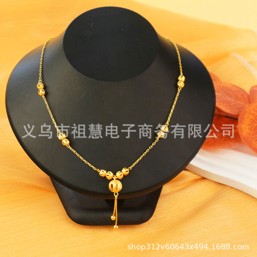 2pcs middle eastern hollow frosted round bead long necklace with geometric shape earrings luxury suit wedding party gift