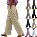 new european and american style women's fashion solid color lace trim elastic waistband pocket casual trousers