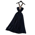 Accessible luxury diamond halter pure desire style dress women's summer black v neck waist slimming look large swing long skirt vacation style