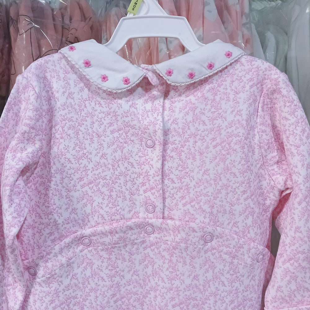 Original pink and purple baby long sleeves jumpsuit doll collar pure cotton comfortable breathable baby girl's 100-day outing crawling suit