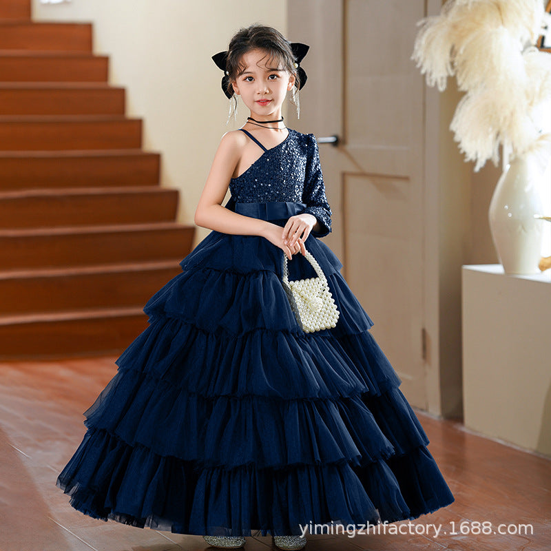Custom european and american children's formal dress tulle cake princess dress off-the-shoulder girl's dress for piano performance