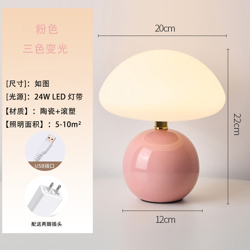 Mushroom night light - creamy ceramic, warm ambiance, always-on, eye-care led, bedroom decor, bedside lamp