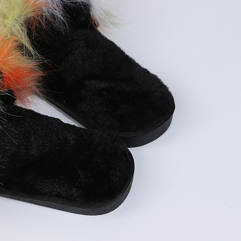 Wholesale fur slippers from fur manufacturers: home-friendly faux fox fur one-piece slippers, new fashionable plush slippers for autumn and winter