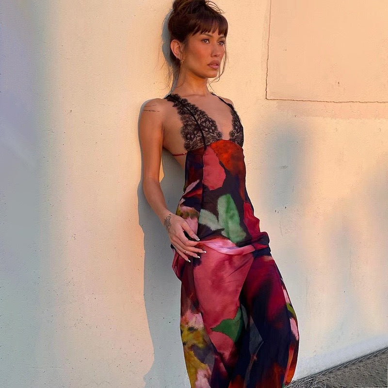 New european and american style women's lace camisole maxi dress - sexy beach vacation dress for cross-border e-commerce