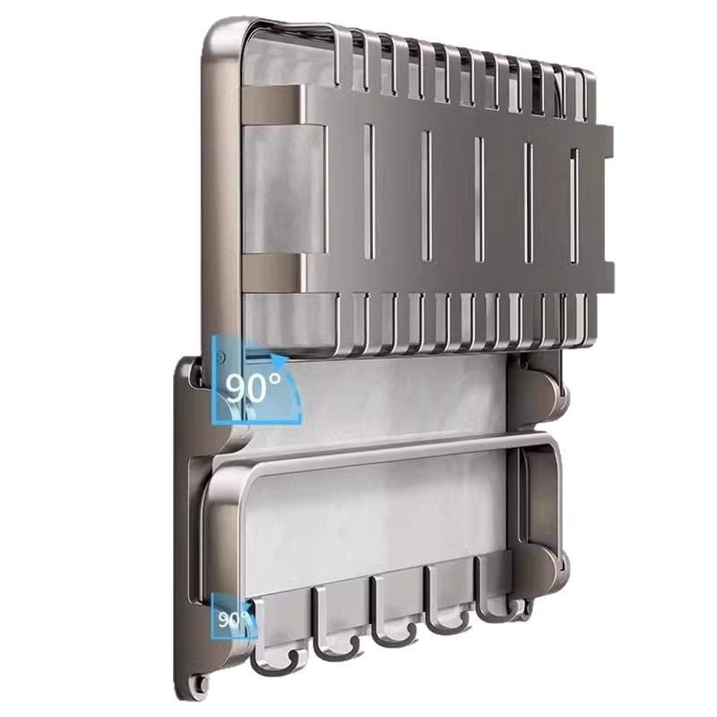 No punching bath towel holder gray space aluminum bathroom double folding net basket thickened shelf for clothes artifact bathroom