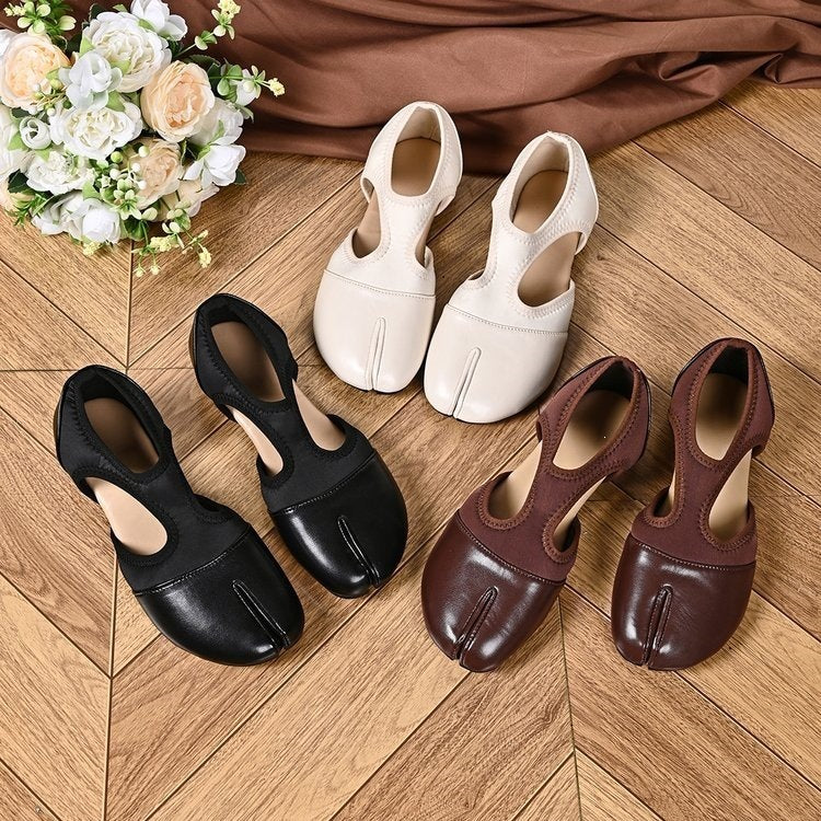 Ready-to-ship  spring collection: spanish stretch fabric split-toe ballet flats - women's hollow-out flat casual shoes