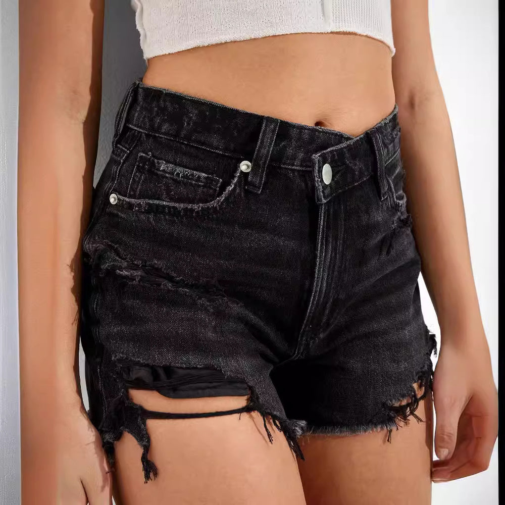 Distressed denim shorts for women -  &  hot seller - solid color denim shorts - trendy & stylish jeans