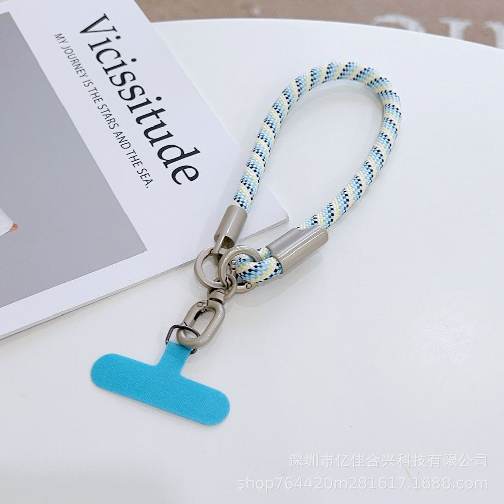 Adjustable polyester wrist lanyard - durable anti-loss phone strap with short chain, sturdy double buckle, and clip for outdoor use