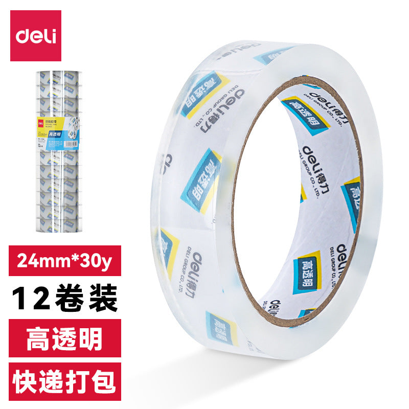 Deli 30130 sealing tape scotch tape 2.4cm wide packing adhesive tape 24mm12 rolls/cylinder wholesale