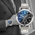 Factory direct iridescent blue light glass three-eye stainless steel watch - men's quartz watch, gift, cross-border watch for men