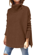2022 amazon cross-border high neck sweater, mid-length batwing sleeve, cinched hem, pullover knit sweater for women