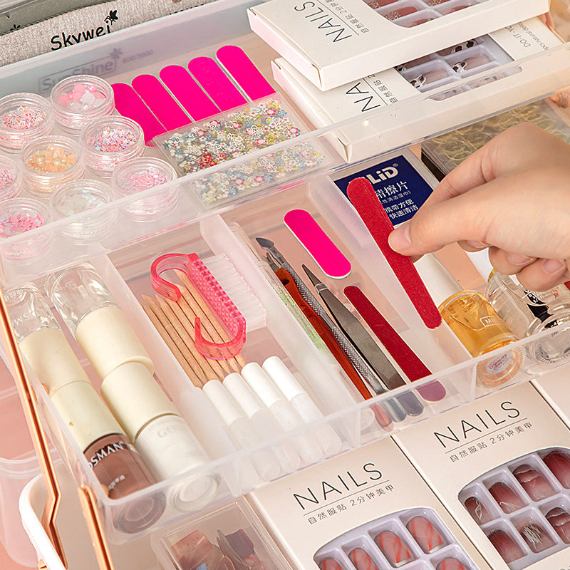 Portable Portable Cosmetics Storage Box Large Capacity Classification Storage Nail Art Tools Organizing Box Foldable Storage Box