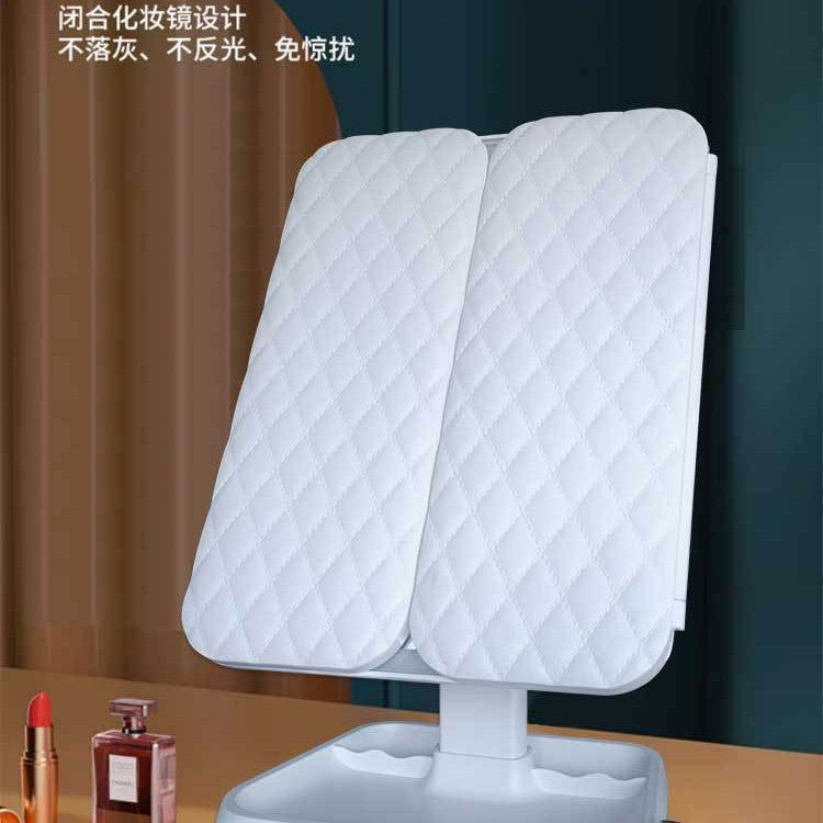 LED desktop makeup mirror 2-in-1 shell three-sided storage box folding dressing mirror smart fill light beauty mirror