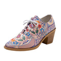 Export pointed toe printing high heel flats women autumnew arrivaltie back cross-border plus size thick heel professional flats 43