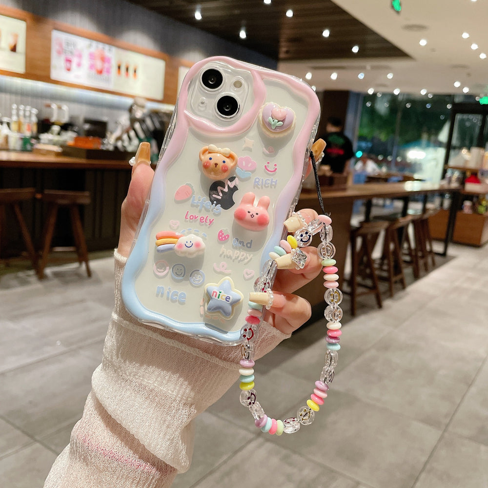 Suitable for apple 16pro gradient color bunny doll mobile phone case iphonex bracelet protective cover 13 good looks
