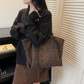Lazy style leopard print tote bag women's bag new arrival 2025 fall and winter relaxation large bag large capacity shoulder work clothing bag