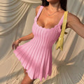 summer new arrival: white knitted cami dress with cinched waist, unique design, sexy pleated mini dress for outerwear
