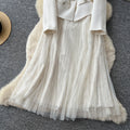 French chic a-line patchwork fashion dress - women's long sleeve, slim fit, figure-flattering, elegant long dress